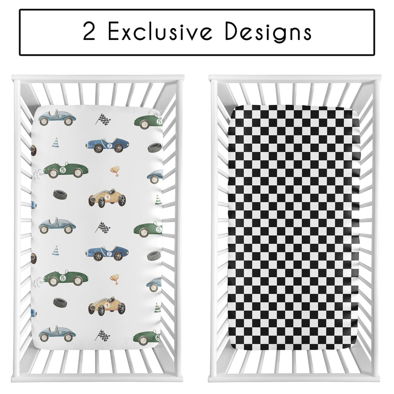 Race Car Blue and Green Collection 2 Pack Crib Sheets