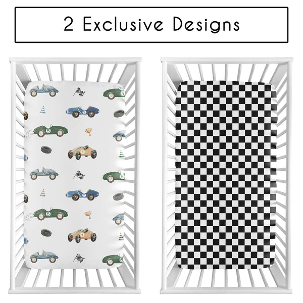 Race Car Blue and Green Collection 2 Pack Crib Sheets alternate view
