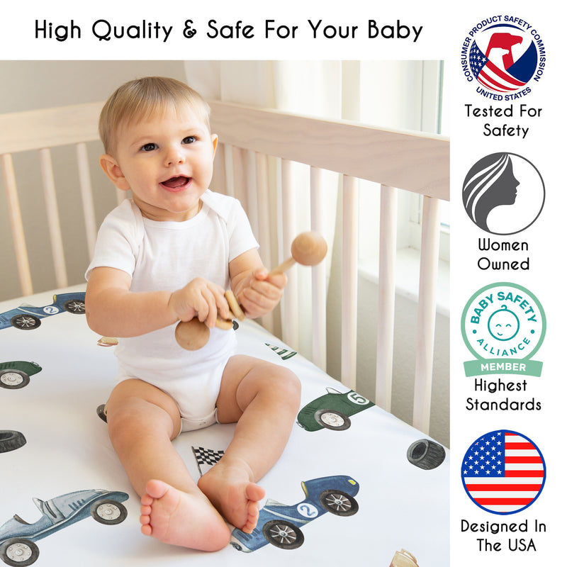 Race Car Blue and Green Collection Crib Sheet