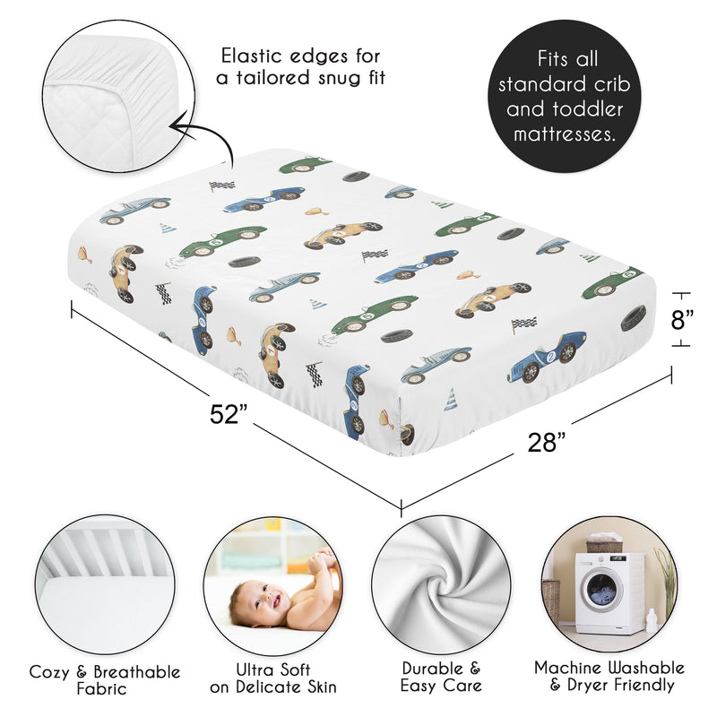 Race Car Blue and Green Collection Crib Sheet
