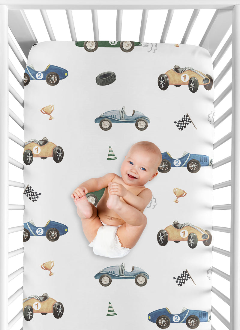 Race Car Blue and Green Collection Crib Sheet