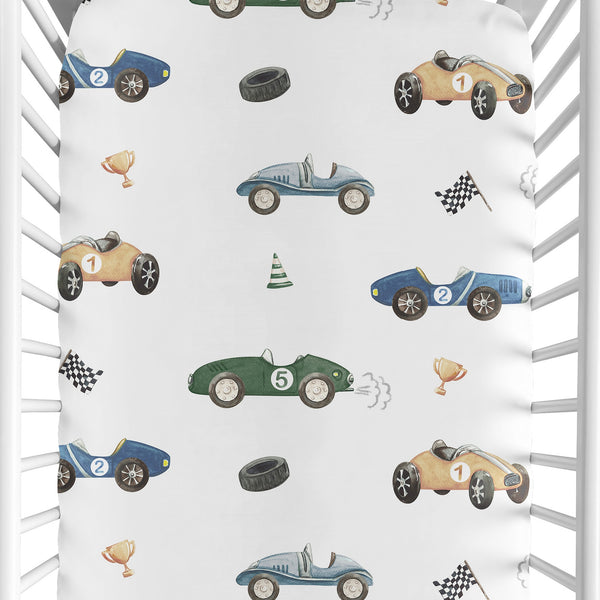 Race Car Blue and Green Collection Crib Sheet