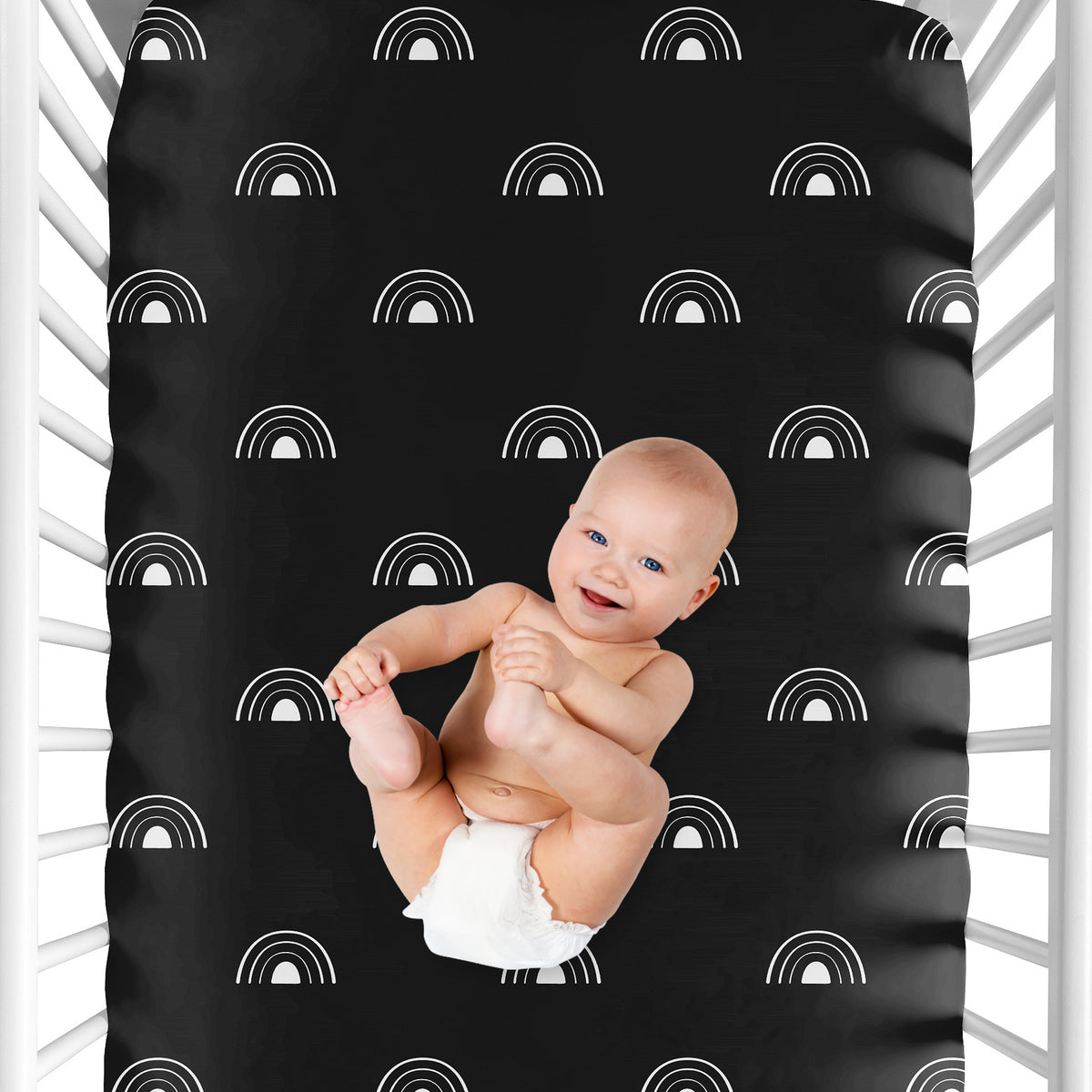 Boho Rainbow Black and White Crib Sheet