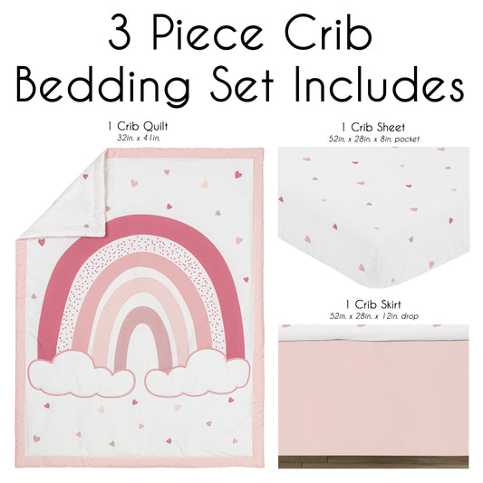 Boho Rainbow and Hearts Collection 3 Piece Crib Bedding