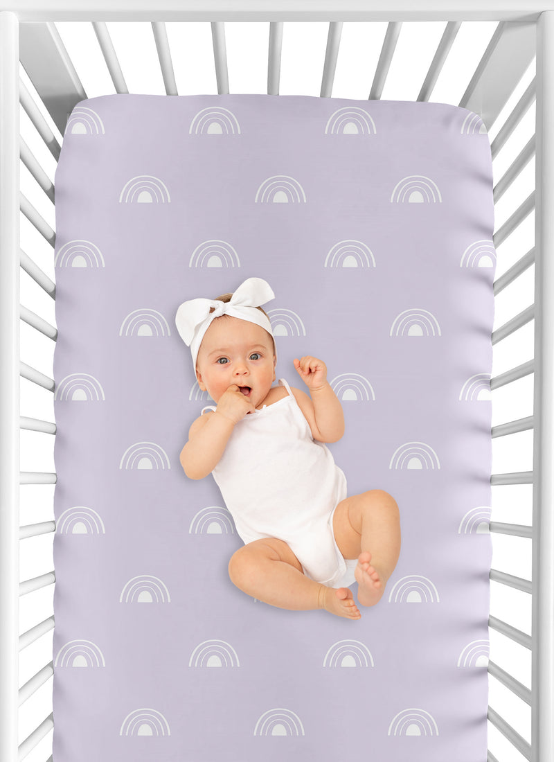 Boho Rainbow Lavender Purple and White Crib Sheet