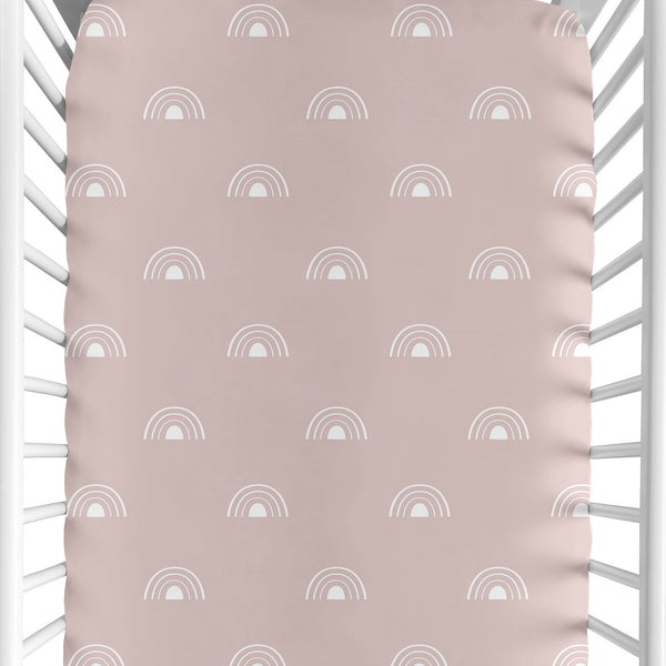 Boho Rainbow Mauve and White Crib Sheet