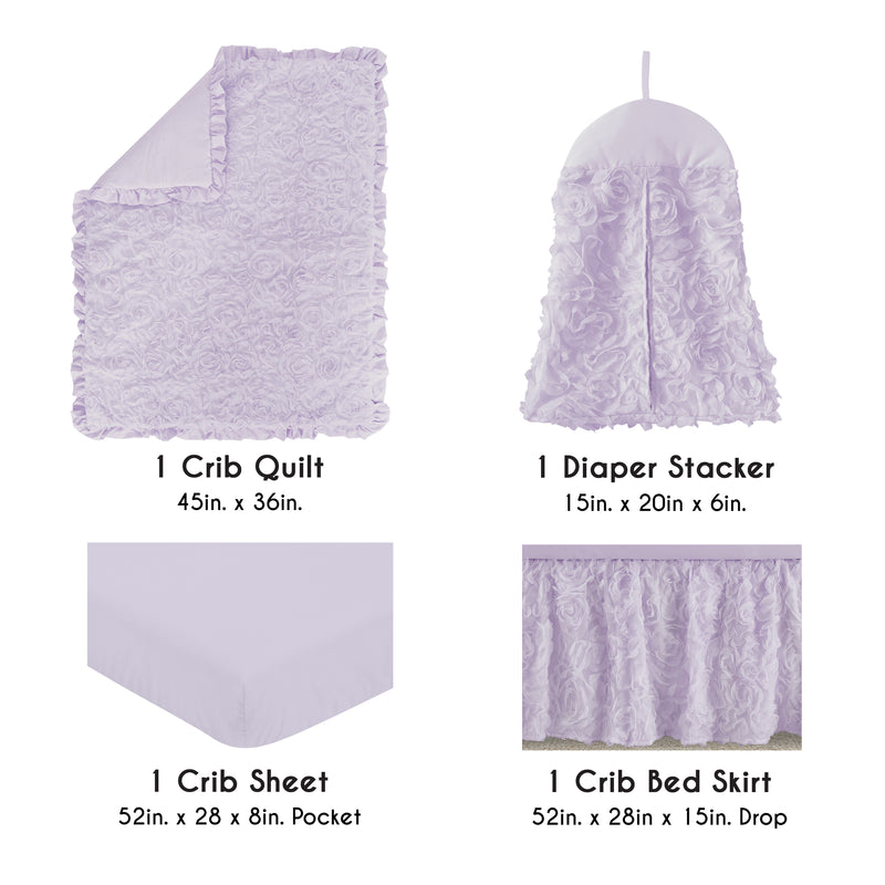 Rose Lavender Collection 4 Piece Crib Bedding