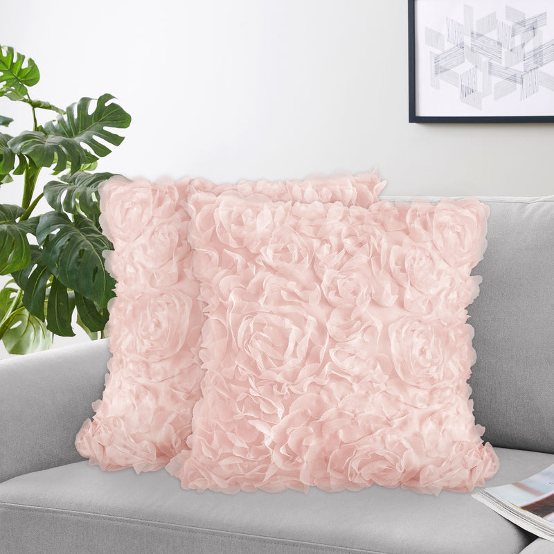 Rose Pink Collection Decorative Accent Throw Pillow Covers - Set of 2