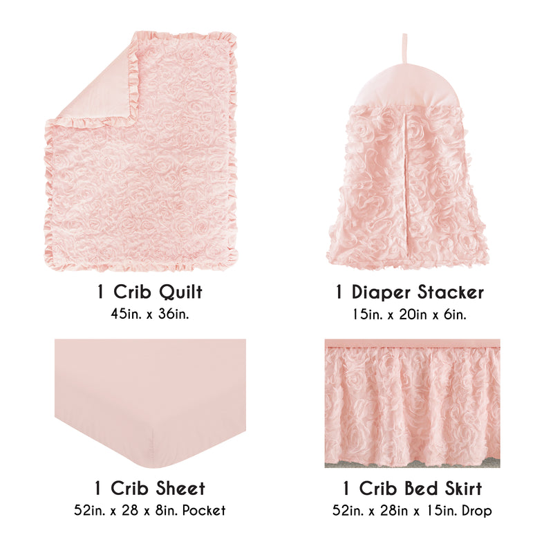 Rose Pink Collection 4 Piece Crib Bedding