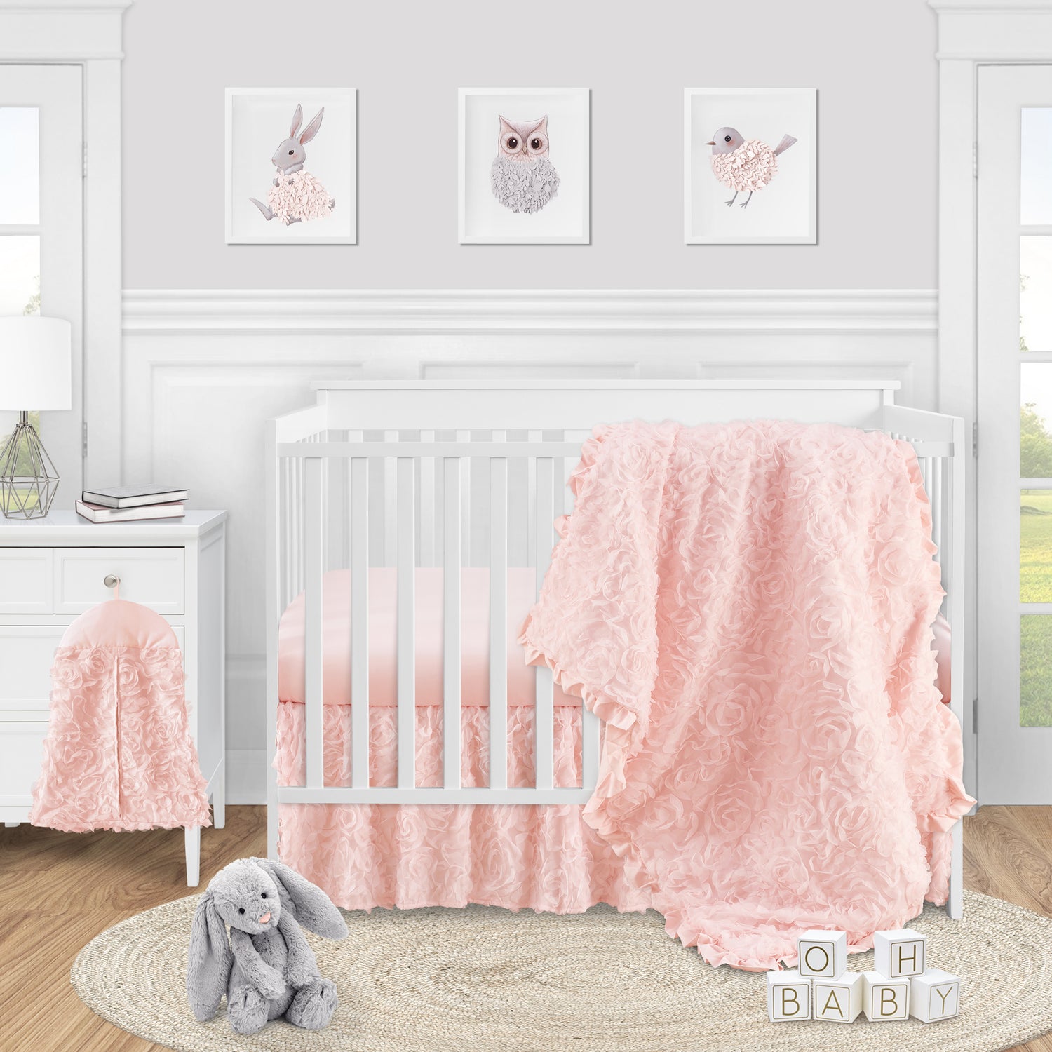 Rose Pink Collection 4 Piece Crib Bedding