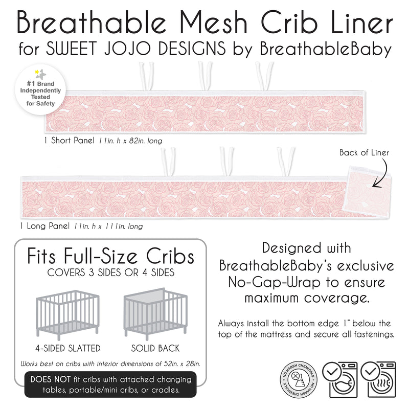 Rose Pink Collection Sweet Jojo Designs + BreathableBaby Breathable Mesh Crib Liner