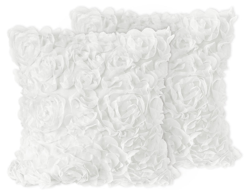 Rose White Collection Decorative Accent Throw Pillow Covers - Set of 2