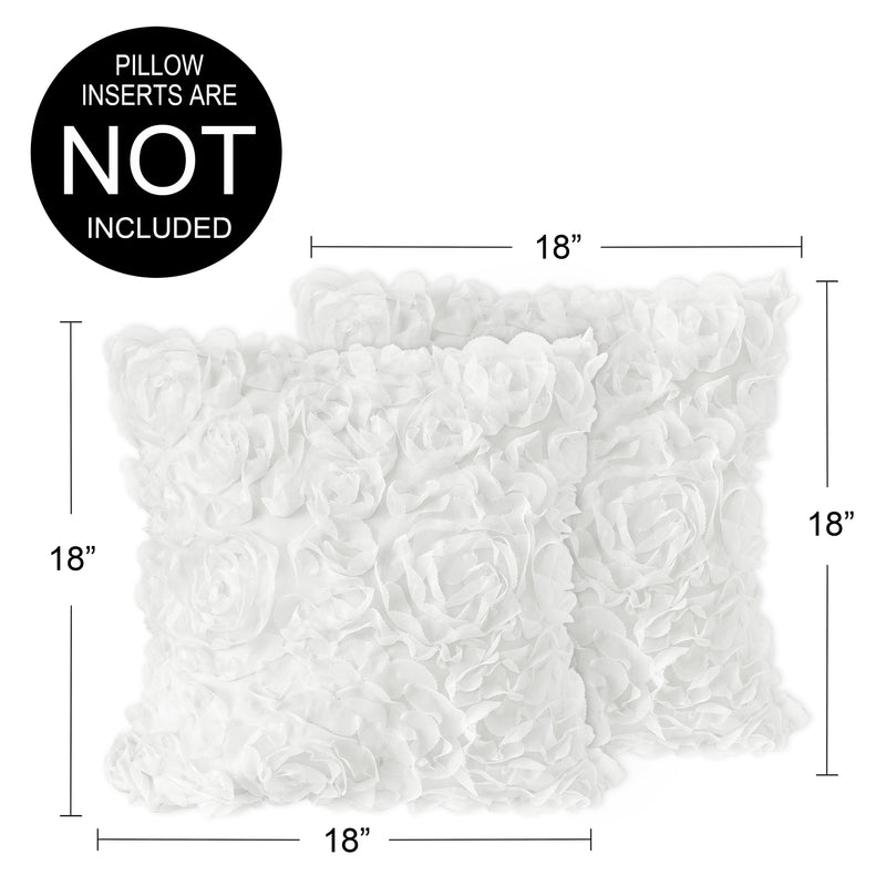 Rose White Collection Decorative Accent Throw Pillow Covers - Set of 2