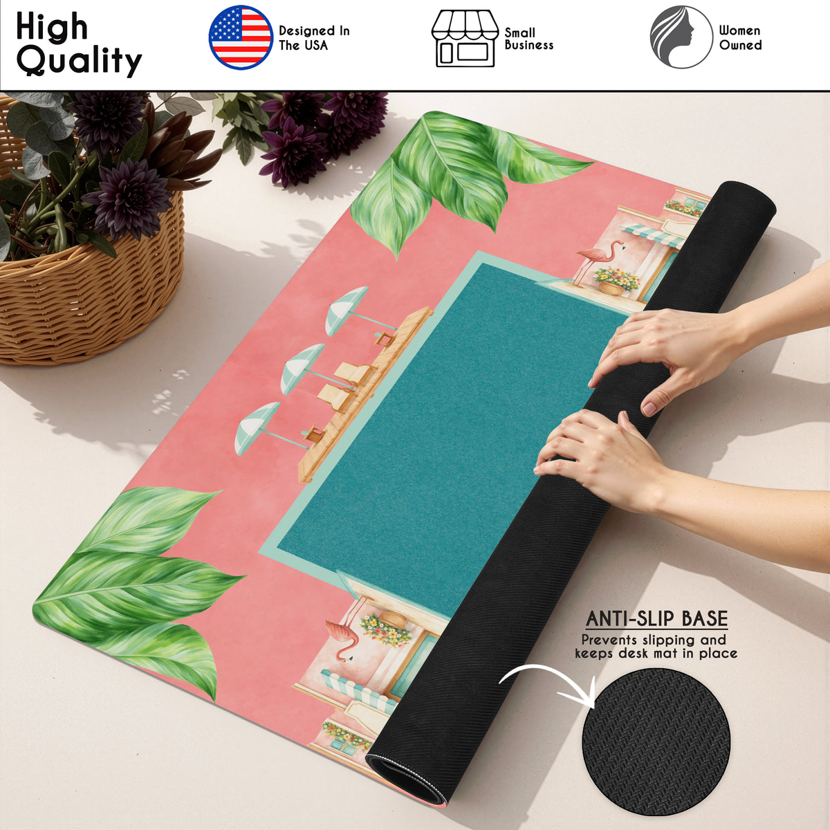 Mint Green Royal Palm Collection Mahjong Mat for Table - Shipped Rolled