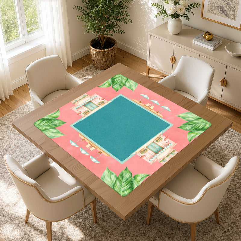 Mint Green Royal Palm Collection Mahjong Mat for Table - Shipped Rolled
