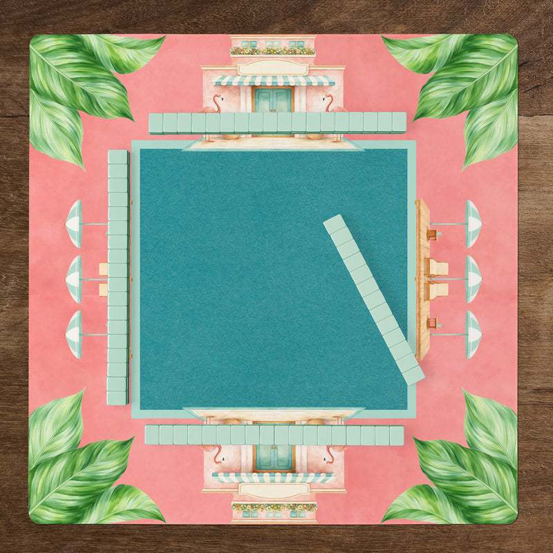 Mint Green Royal Palm Collection Mahjong Mat for Table - Shipped Rolled