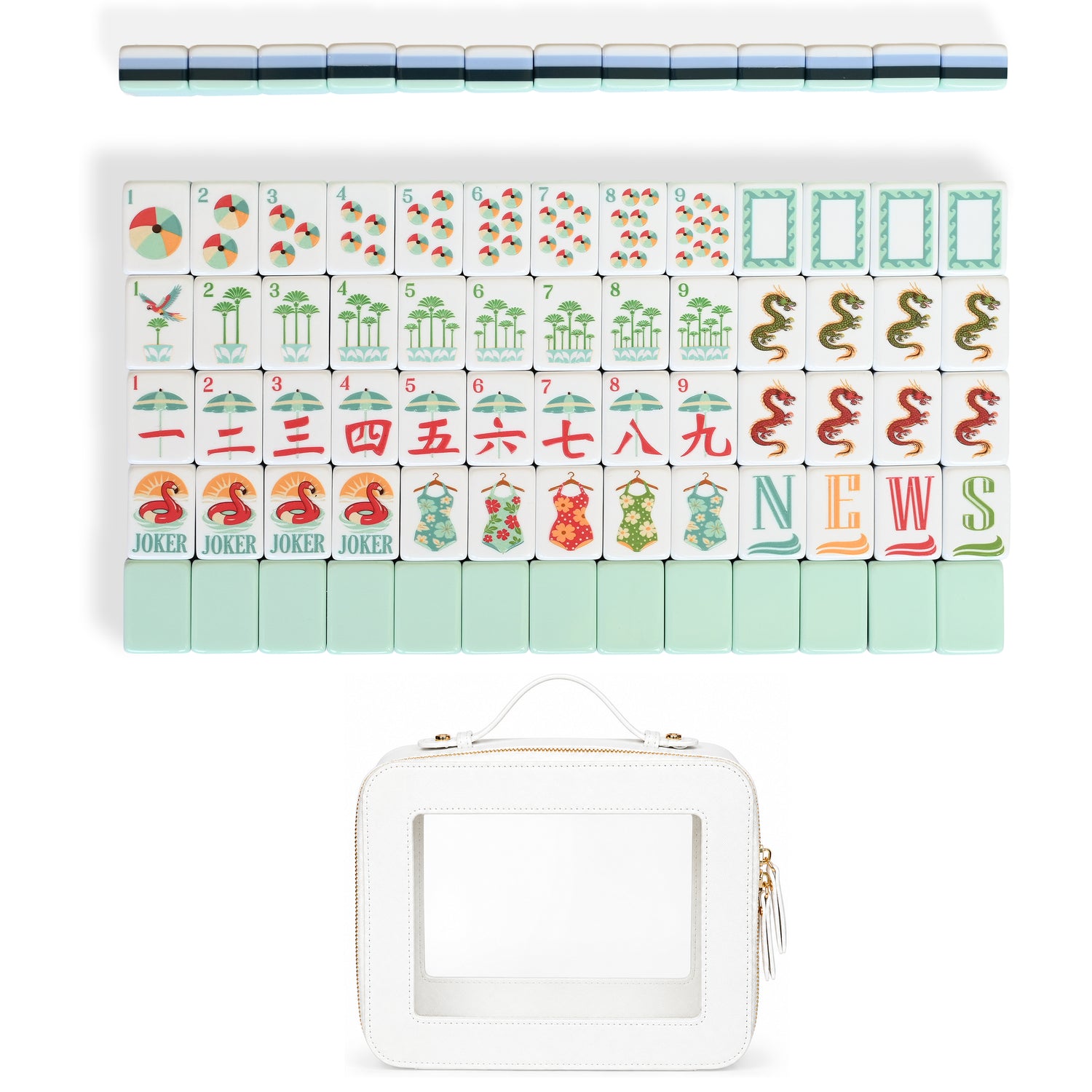 Mint Green Royal Palm Collection American Mahjong Tile Set (160pc) 1.24in. Layered Acrylic with Travel Bag