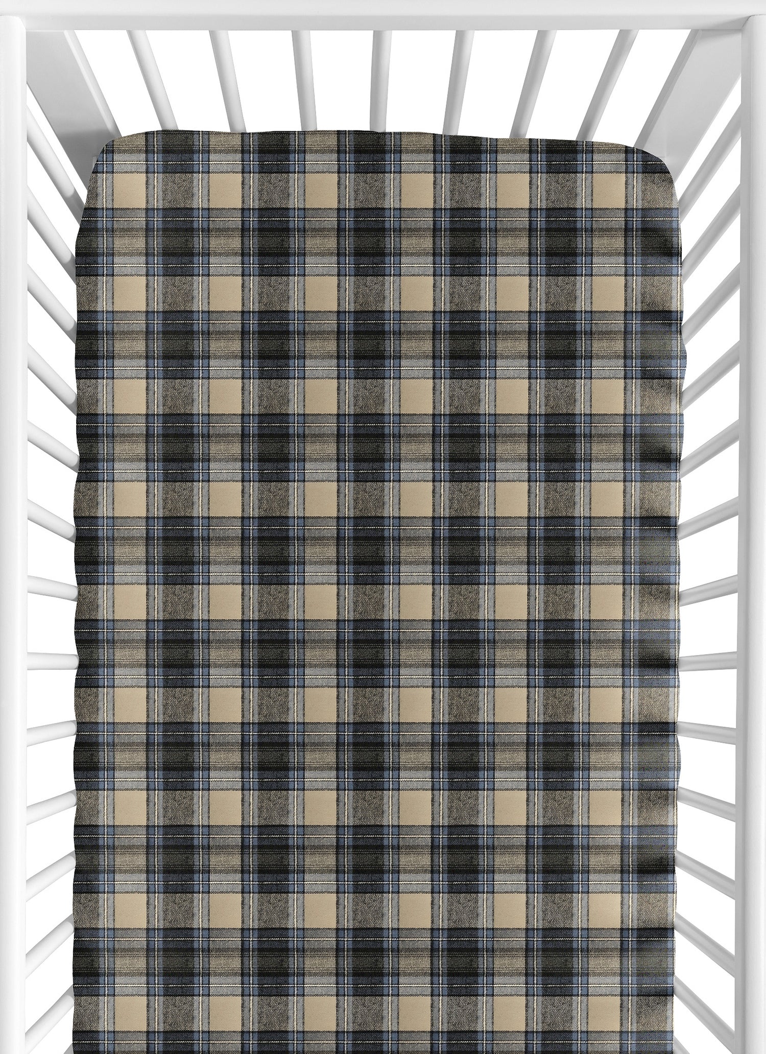Rustic Patch Blue and Tan Collection Plaid Crib Sheet