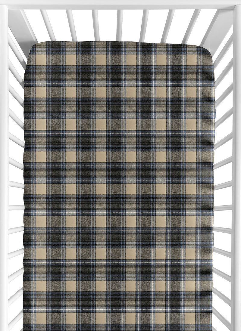 Rustic Patch Blue and Tan Collection Plaid Crib Sheet