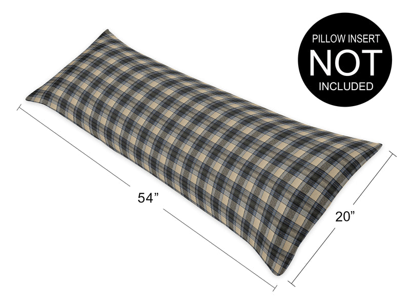 Rustic Patch Blue and Tan Collection Plaid Full Length Body Pillow Cover