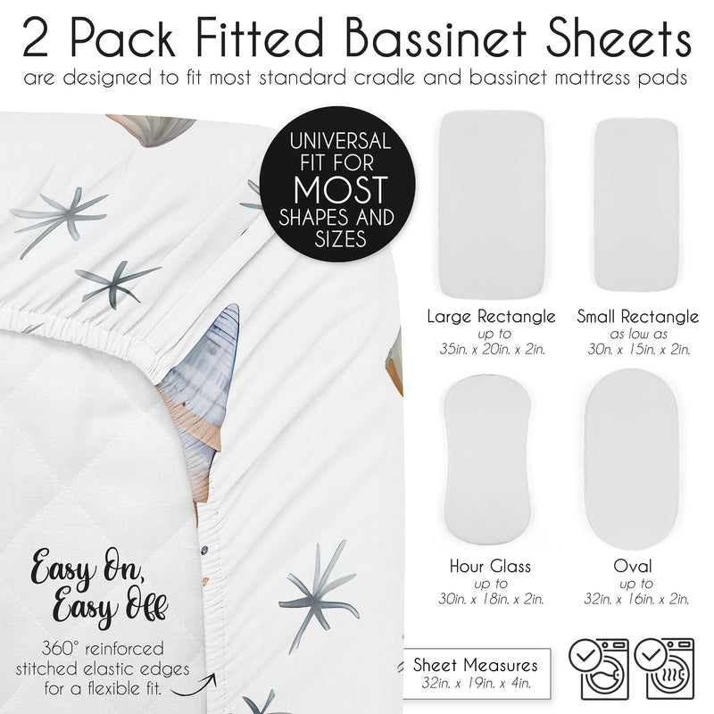 Seashells Collection 2 Pack Baby Bassinet Fitted Sheets