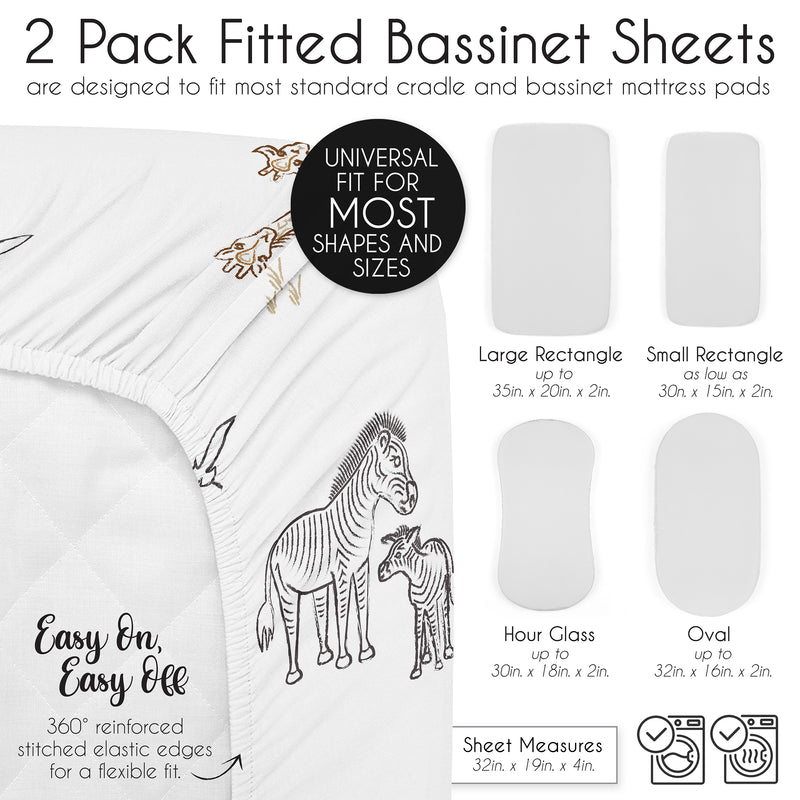 Serengeti Animals Collection 2 Pack Baby Bassinet Fitted Sheets
