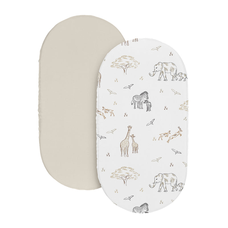 Serengeti Animals Collection 2 Pack Baby Bassinet Fitted Sheets