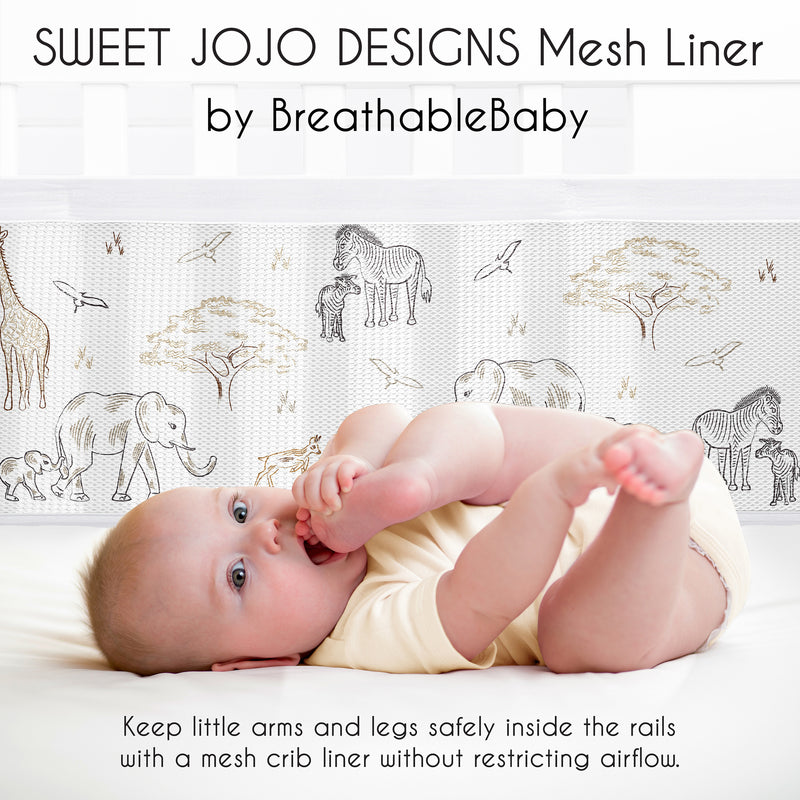Serengeti Animals Collection Sweet Jojo Designs + BreathableBaby Breathable Mesh Crib Liner