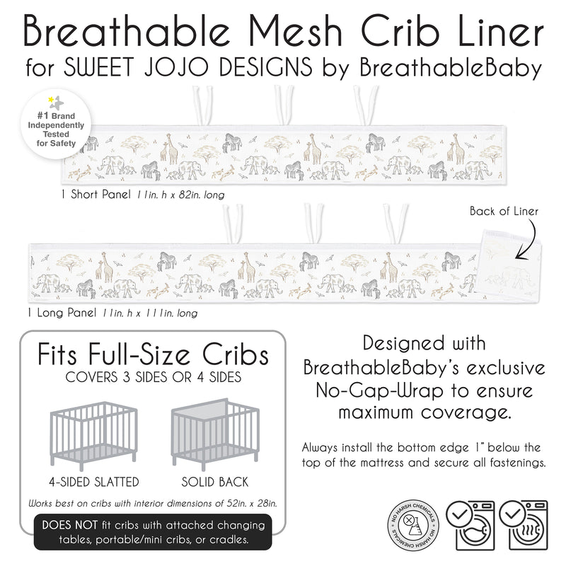 Serengeti Animals Collection Sweet Jojo Designs + BreathableBaby Breathable Mesh Crib Liner