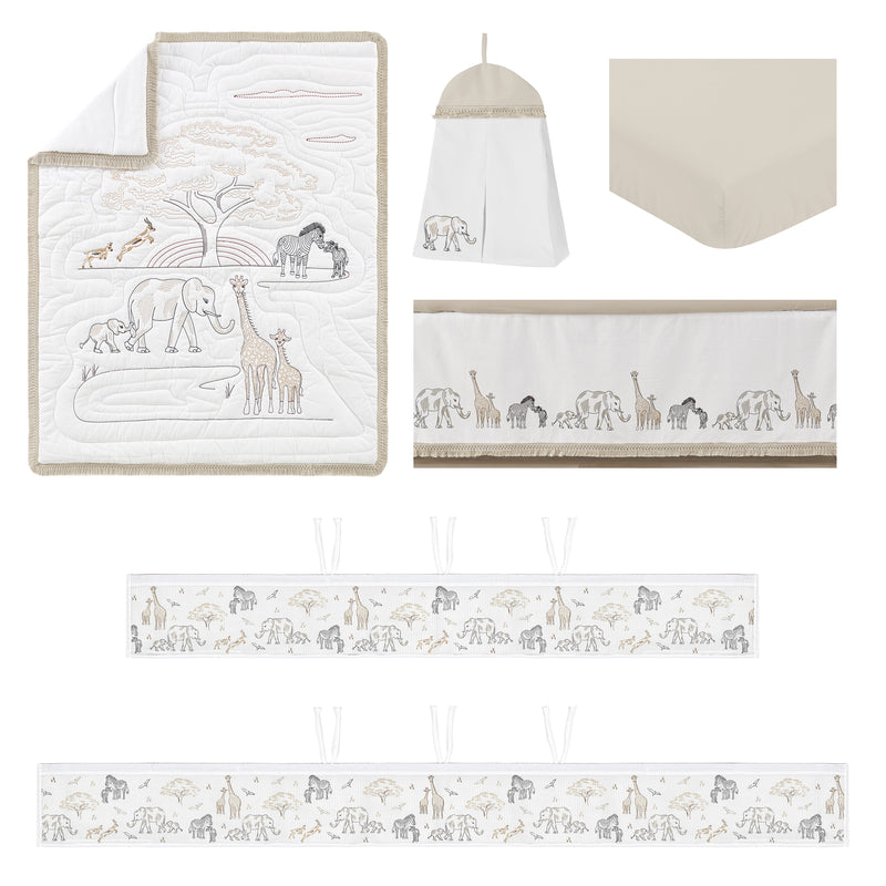 Serengeti Animals Collection Sweet Jojo Designs 6 Piece Crib Bedding + BreathableBaby Breathable Mesh Liner