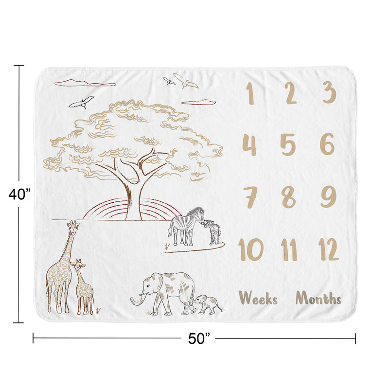 Serengeti Animals Collection Monthly Milestone Baby Blanket