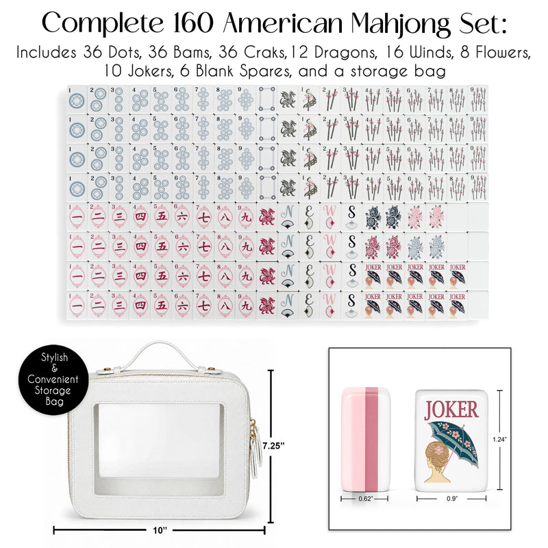 Pink Shabby Chic Collection American Mahjong Tile Set (160pc) 1.24in. Layered Acrylic with Travel Bag