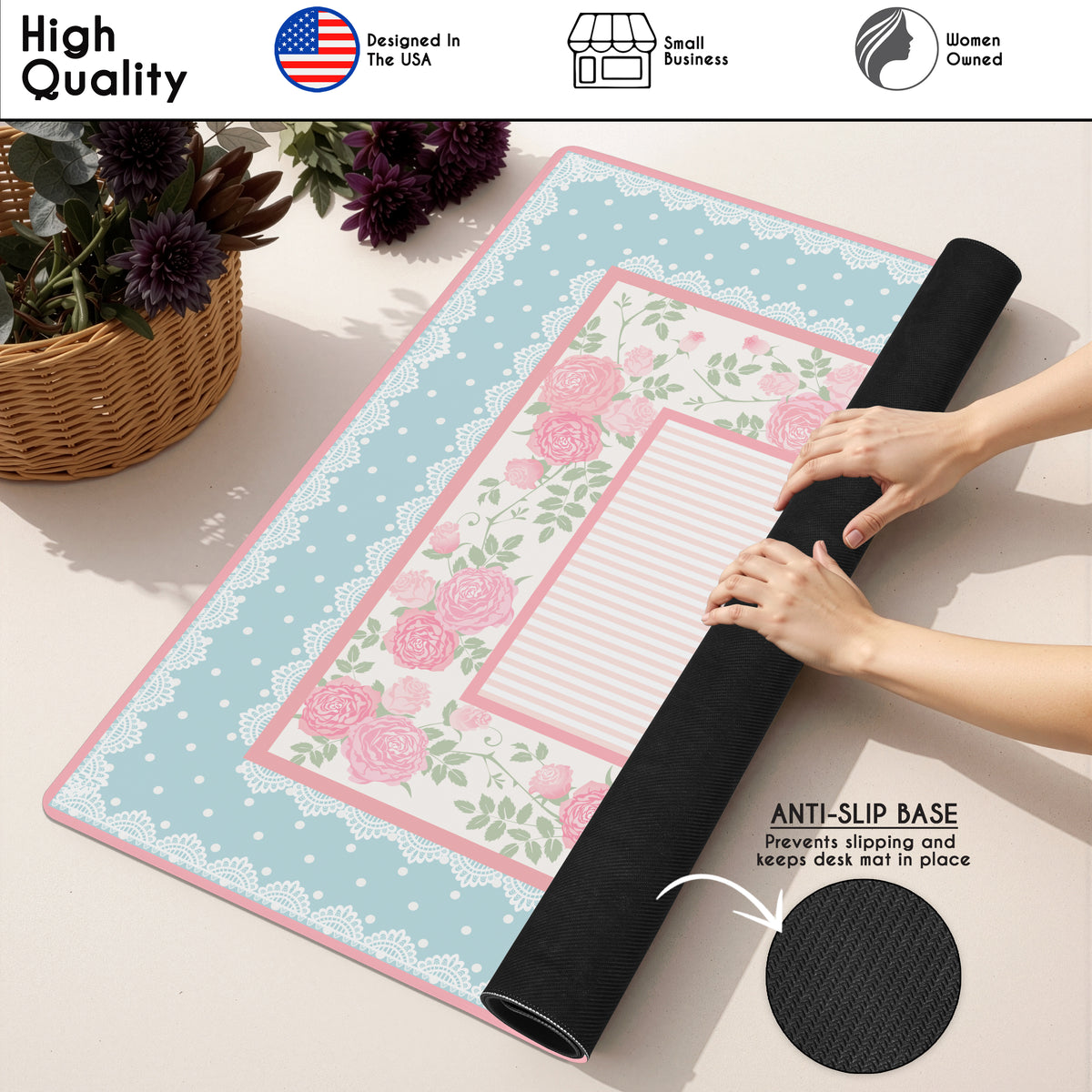 Pink Shabby Chic Collection Mahjong Mat for Table - Shipped Rolled