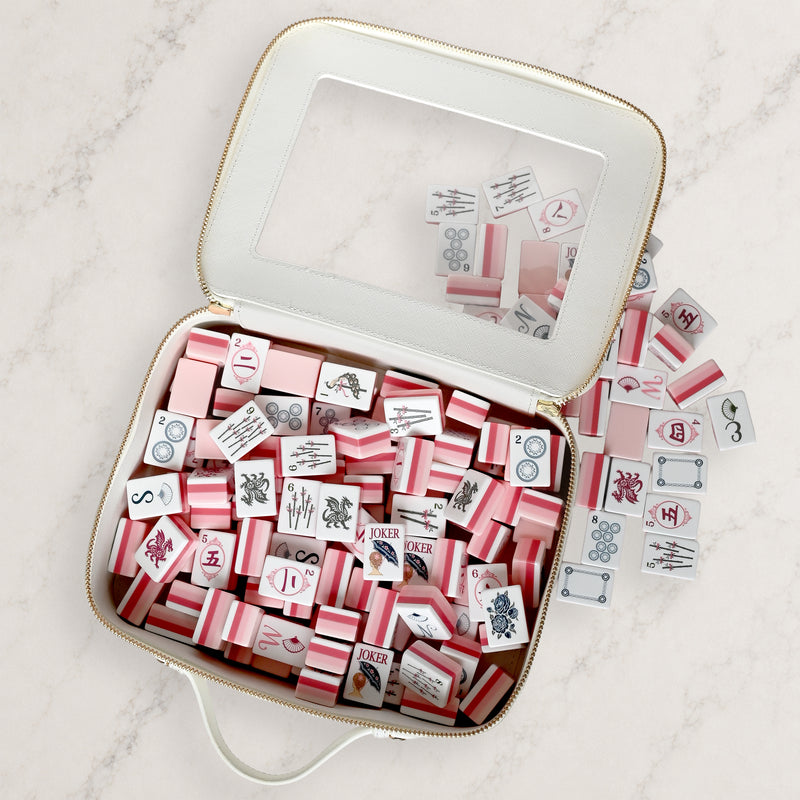 Pink Shabby Chic Collection American Mahjong Tile Set (160pc) 1.24in. Layered Acrylic with Travel Bag