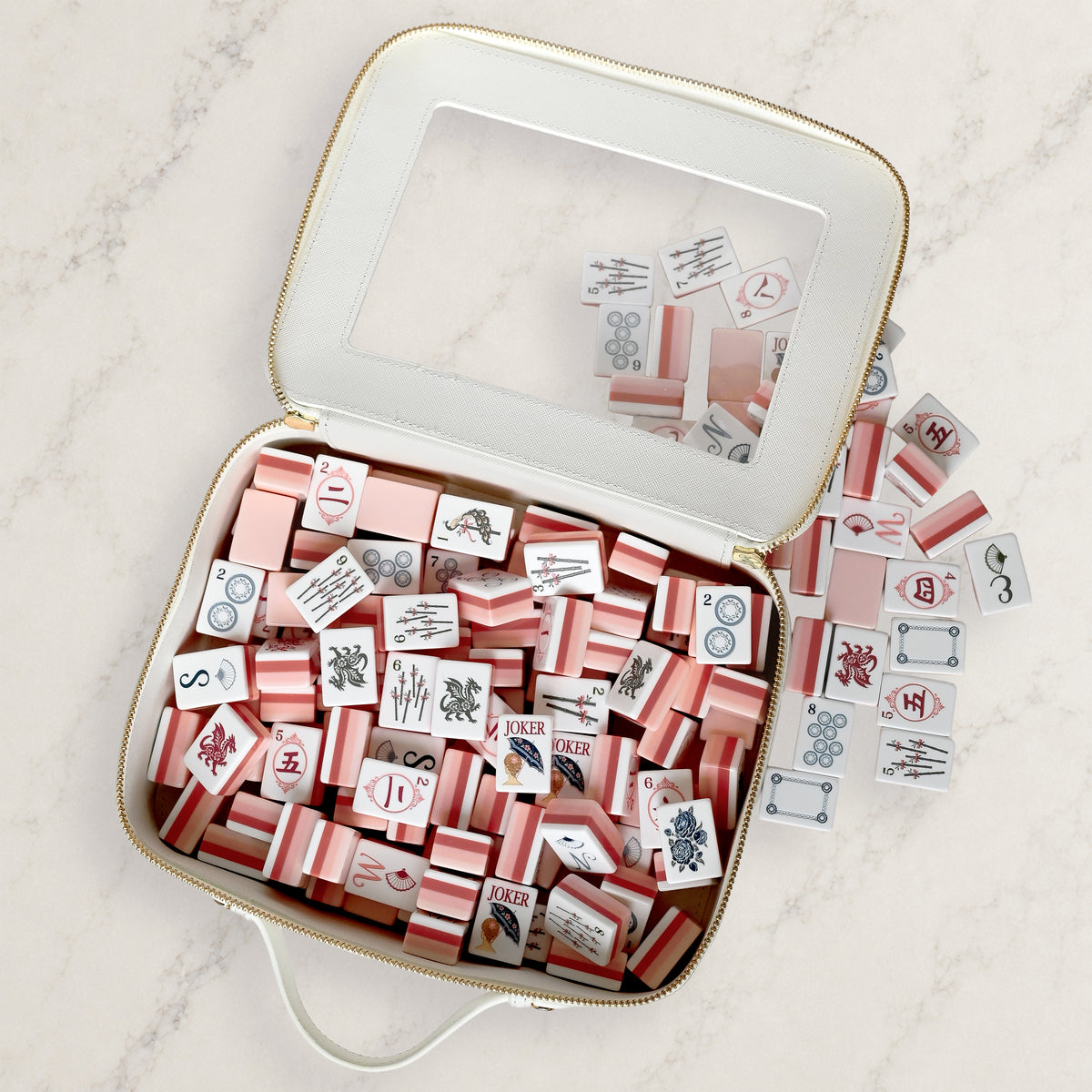 Pink Shabby Chic Collection American Mahjong Tile Set (160pc) 1.24in. Layered Acrylic with Travel Bag