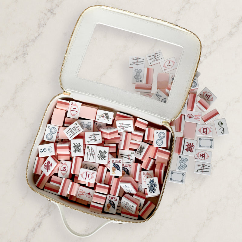 Pink Shabby Chic Collection American Mahjong Tile Set (160pc) 1.24in. Layered Acrylic with Travel Bag