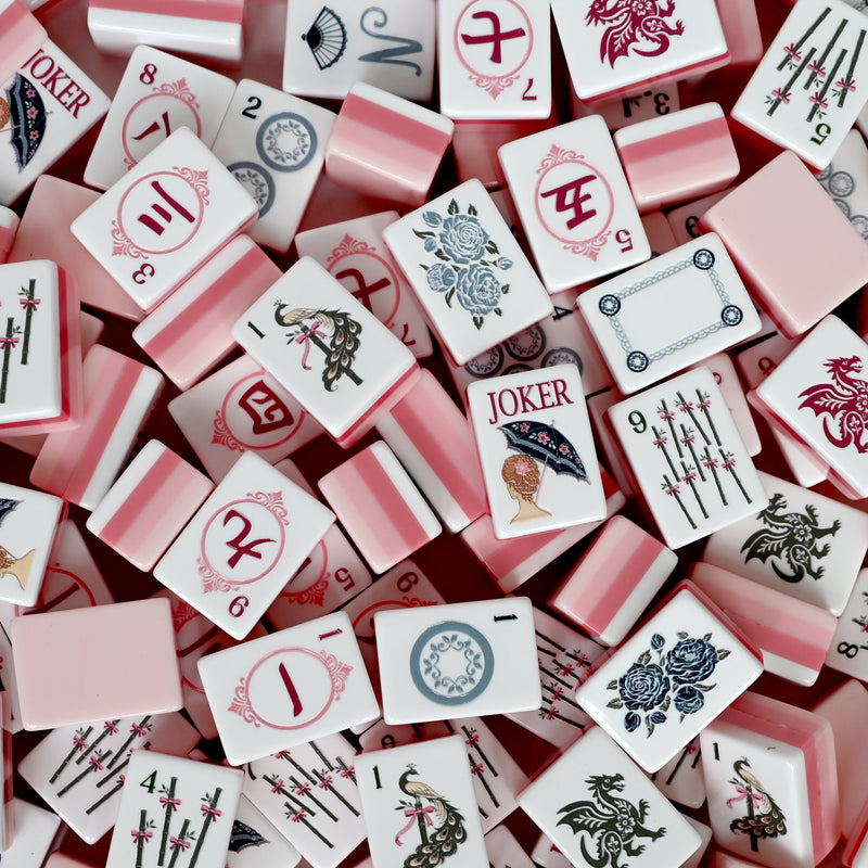 Pink Shabby Chic Collection American Mahjong Tile Set (160pc) 1.24in. Layered Acrylic with Travel Bag