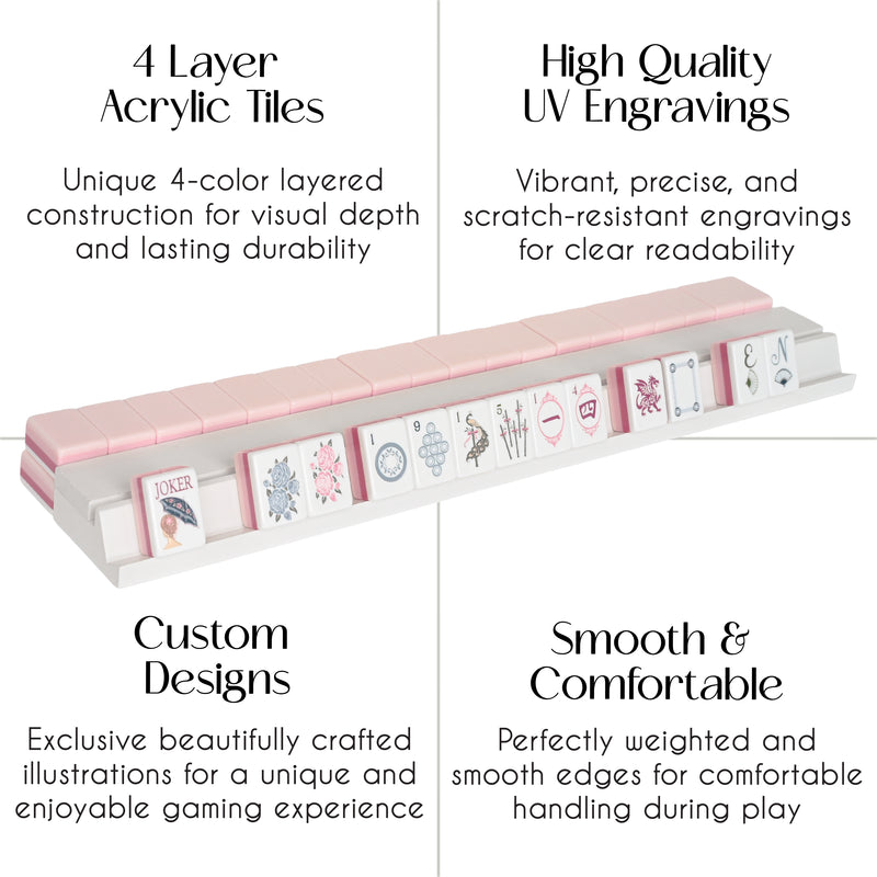 Pink Shabby Chic Collection American Mahjong Tile Set (160pc) 1.24in. Layered Acrylic with Travel Bag