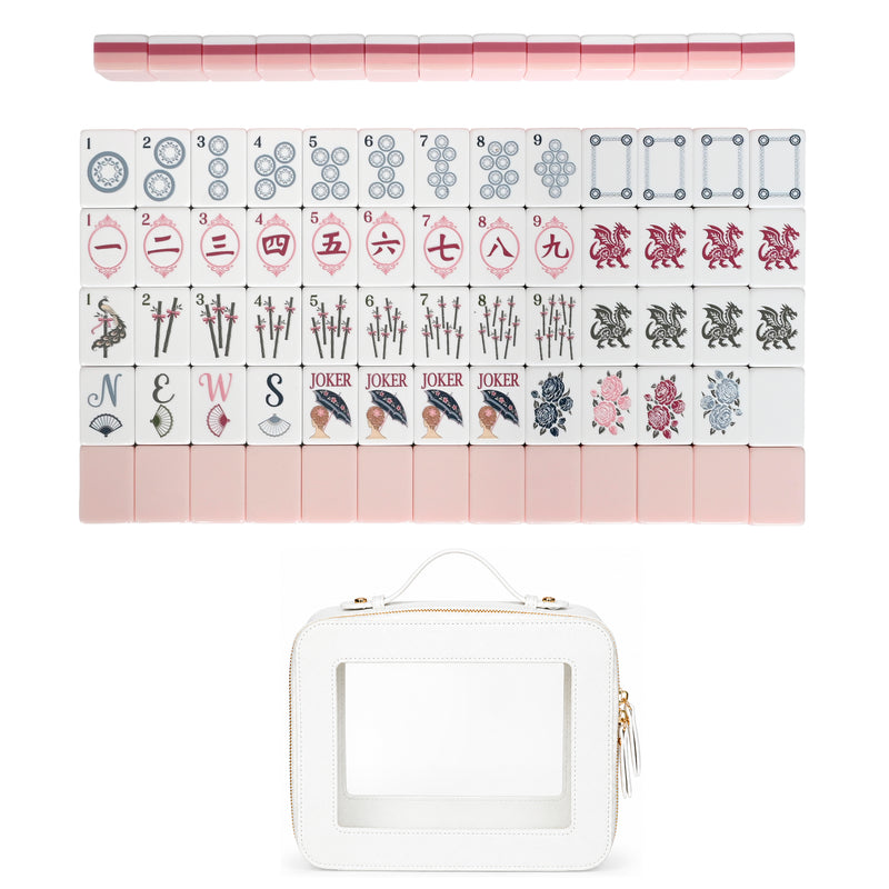 Pink Shabby Chic Collection American Mahjong Tile Set (160pc) 1.24in. Layered Acrylic with Travel Bag