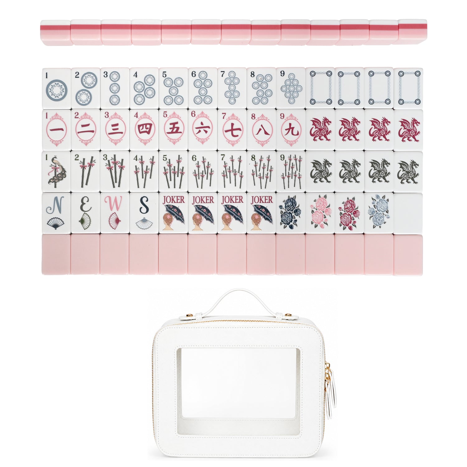 Pink Shabby Chic Collection American Mahjong Tile Set (160pc) 1.24in. Layered Acrylic with Travel Bag