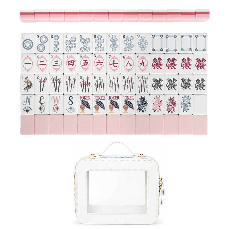 Pink Shabby Chic Collection American Mahjong Tile Set (160pc) 1.24in. Layered Acrylic with Travel Bag
