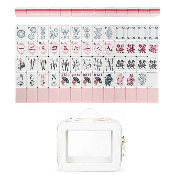 Pink Shabby Chic Collection American Mahjong Tile Set (160pc) 1.24in. Layered Acrylic with Travel Bag