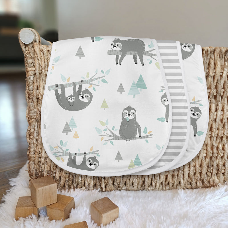 Sloth Aqua and Grey Collection Absorbent Burp Cloths - 3 Pack Set