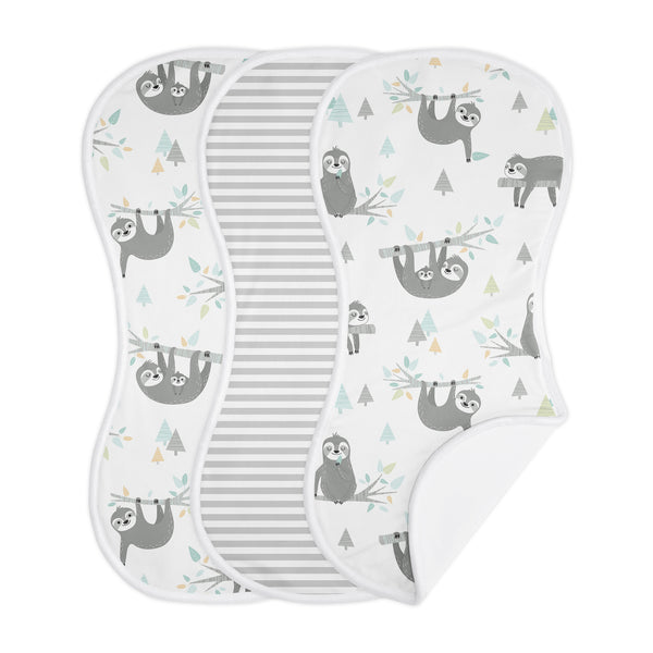Sloth Aqua and Grey Collection Absorbent Burp Cloths - 3 Pack Set