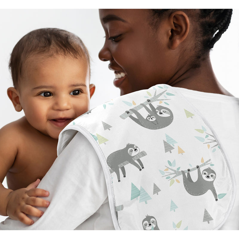 Sloth Aqua and Grey Collection Absorbent Burp Cloths - 3 Pack Set