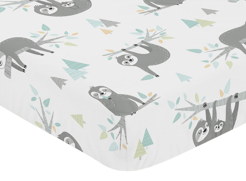 Sloth Aqua And Grey Collection Crib Sheet