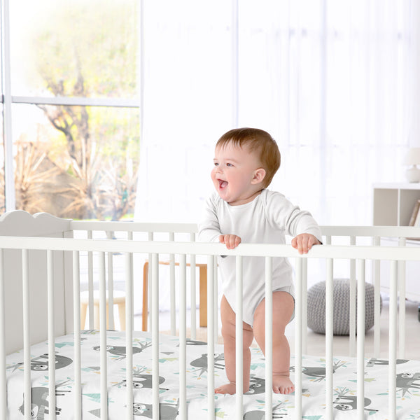 Sloth Aqua And Grey Collection Crib Sheet alternate view