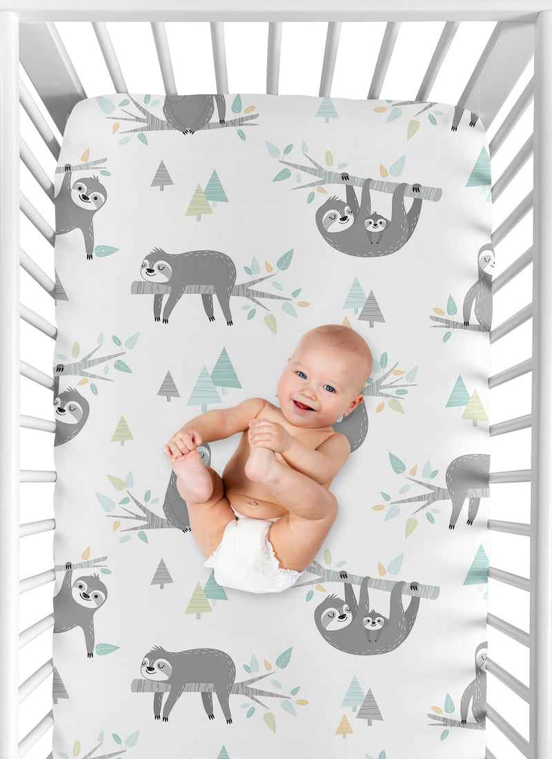 Sloth Aqua And Grey Collection Crib Sheet