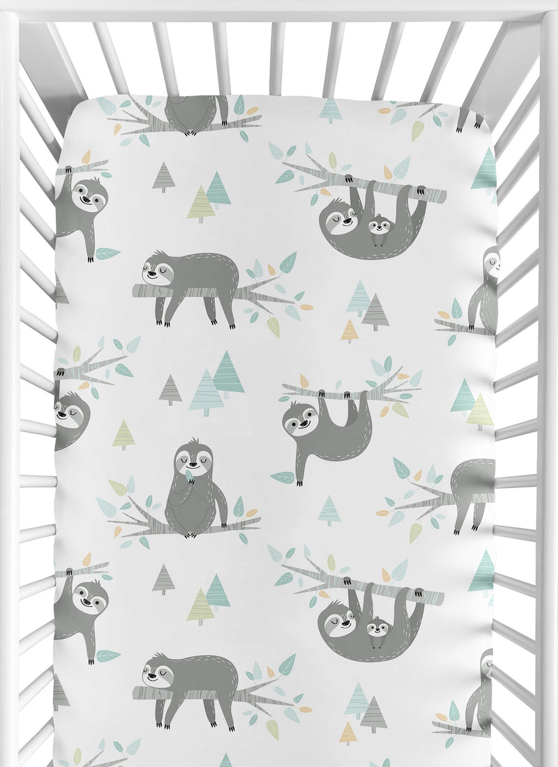 Sloth Aqua And Grey Collection Crib Sheet