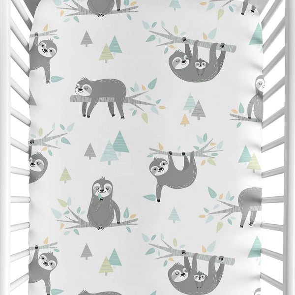 Sloth Aqua And Grey Collection Crib Sheet